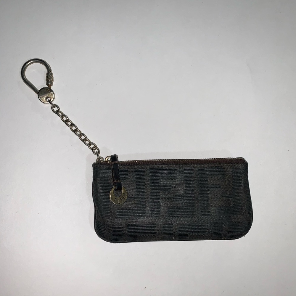 FENDI brown signature canvas change purse key fob